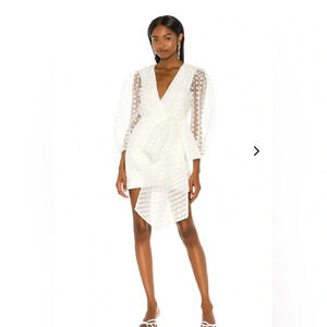 New NWT Lovers + Friends ALIZE MINI DRESS White Dot Bow sz XS $238 puff sleeve